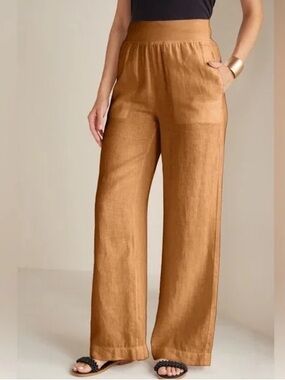Soft Surroundings Aliso Point Linen Pull on Wide Leg Pant